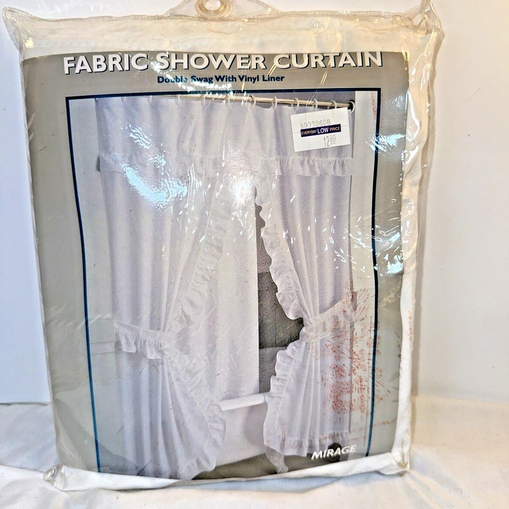 VTG Mirage White Double Swag Shower Curtain Set 70x72 Ruffled Priscilla NOS 90s